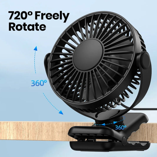 Rechargeable Mini Portable Clip on Fan,3 Speeds Quiet Wind 720° Rotate Personal Electric Fan,Standing Fans for Room Home