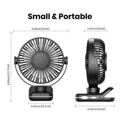 Rechargeable Mini Portable Clip on Fan,3 Speeds Quiet Wind 720° Rotate Personal Electric Fan,Standing Fans for Room Home